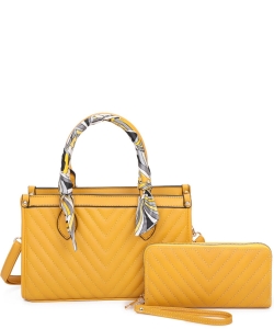 Chevron Quilted Scarf Handle 2-in-1 Satchel VZ363S2 YELLOW